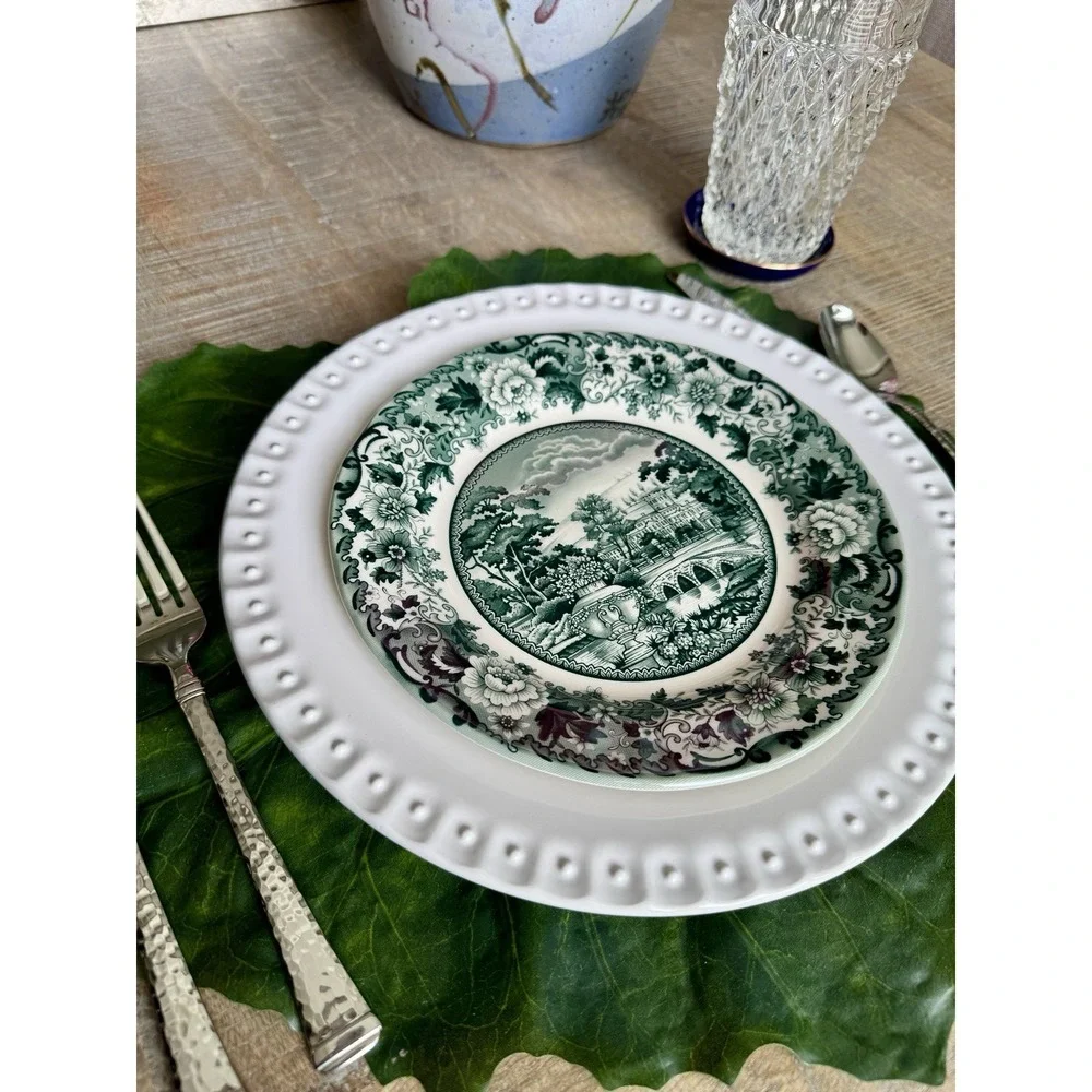 Set Of 12 Green Faux Leaf Shaped Placemats Hollywood Regency Style